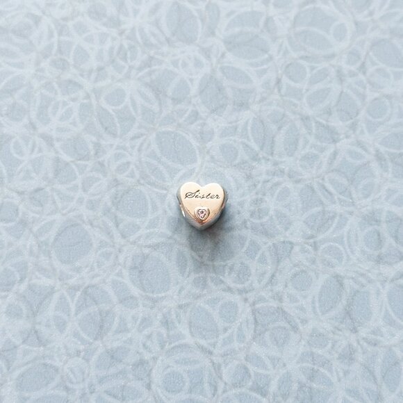 Authentic Pandora “Sister” Silver Heart Charm w/ Pink CZ - Picture 1 of 4
